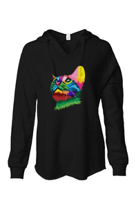 Color Me Kitty Womens Lightweight  Wash Hooded Sweatshirt