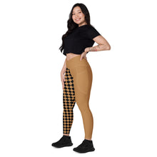 Load image into Gallery viewer, Gold Checkered Crossover pocketed leggings
