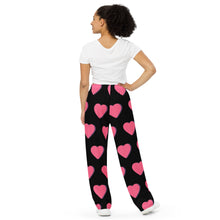 Load image into Gallery viewer, Pink Hearts All-over print unisex wide-leg pants
