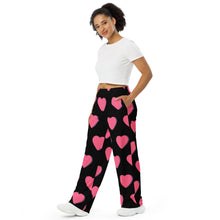 Load image into Gallery viewer, Pink Hearts All-over print unisex wide-leg pants
