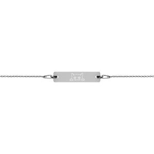 Kitty Engraved Silver Bar Chain Bracelet