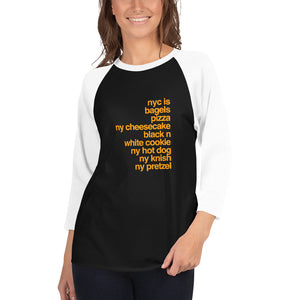 Women's NY Iconic foods 3/4 sleeve raglan shirt