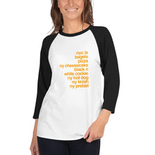 Load image into Gallery viewer, Women&#39;s NY Iconic foods 3/4 sleeve raglan shirt
